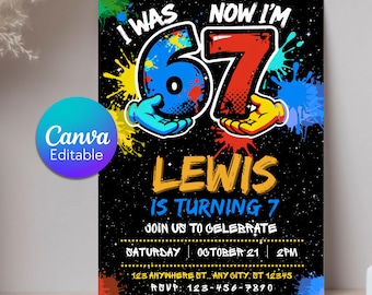 Six Seven Birthday Invitation, I was 6 now I'm 7 Birthday Party Invite, 6 7 meme Party template, digital template, girl boy birthday Invite