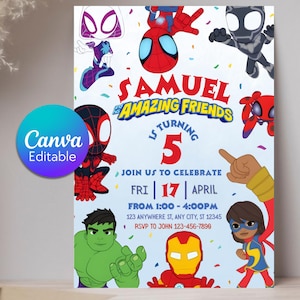 Spidey Friends Birthday Invitation, Editable Kids Party Invite (Digital Download)