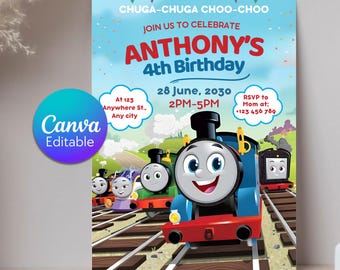 Thomas Train Birthday Invitation, Editable Train Theme Party Invite (Digital Download)