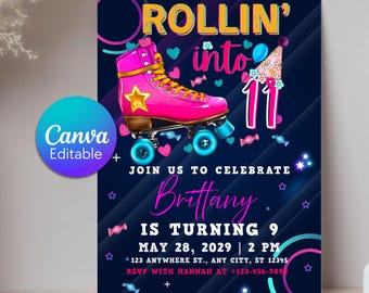 Editable Roller Skating Birthday Party Invitation, Roller Skating Invitation, Roller Skating, Skate Party, Rollin Skate Birthday Party