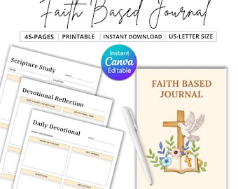 Pacote de Diário com Base na Fé, Estudo Bíblico, Oração, Reflexão Espiritual (Download Instantâneo)