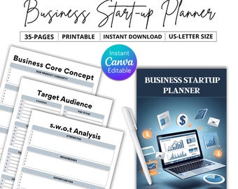 Planejador de Início de Negócios Imprimível, Modelo de Plano de Negócios para Empreendedores (Download Imediato)