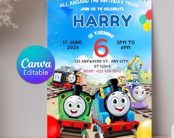 Thomas Train Birthday Invitation, Editable Kids Party Invite (Digital Download)