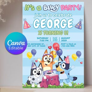 Bluey Birthday Invitation, Editable Bluey and Bingo Birthday Invitation, Bluey Themed Birthday Party Invitation, Editable Kids Party Invite