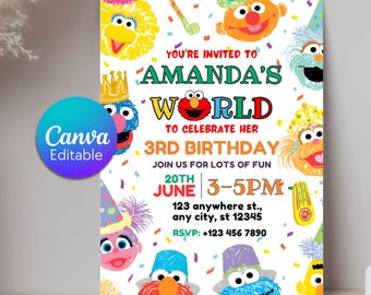 Sesame Street Elmo Birthday Invitation, Editable Cartoon Party Invite (Digital Download)