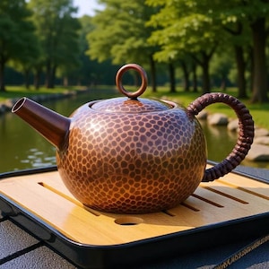 Hervidor para chimenea exterior / Tetera de cobre puro hecha a mano / Tetera para preparar té / Hervidor para estufa eléctrica de cerámica / Juego de té vintage / Regalo para el Día de la Madre