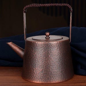 Tetera de cobre puro hecha a mano / Tetera para preparar té / Tetera de cerámica para estufa eléctrica / Hervidor de agua para chimenea / Tetera vintage / Hervidor de agua para exteriores