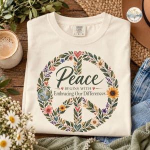 Peace Sign T-Shirt | Floral Embracing Our Differences Shirt, Inspirational Peace Tee