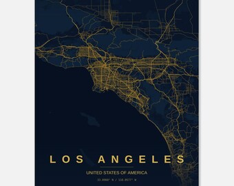Mapa de Los Ángeles impreso – Arte urbano minimalista – Decoración de pared moderna de California