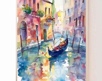 Venice Watercolor Art Print Italian Cityscape Granf Canal Wall Art Travel Gifts