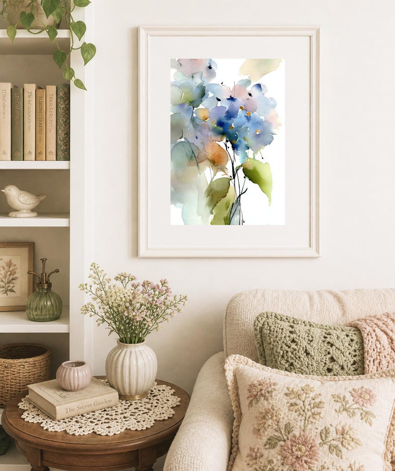 Hydrangea Watercolor Print Flower Wall Art Sunflower Artwork Floral ...