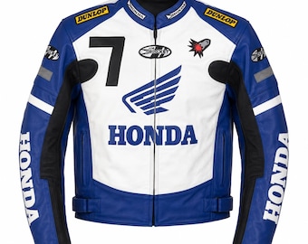 Honda Joe Rocket Racing Leather Jacket | Blue & White  Genuine Cowhide Leather Motorcycle Jacket | CE Approved Protective Motorbike  Gear