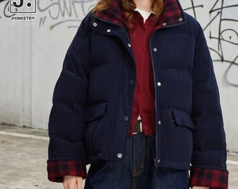 Corduroy Puffer Coat | Warm Duck Down Jacket | Daily Wear | Winter Cozy Outfit