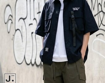 Pocket Polo Shirt | Loose Short Sleeve Top | Summer Wear | Utility Street Style