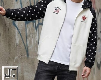 Letter Zip Hoodie | Star Sleeve Pocket Layer | Autumn Wear | Sport Street Style