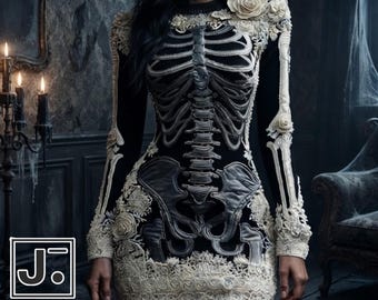 Skeleton Sweater Dress | Floral Bone Party Outfit | Womens Costume | Halloween Event Wear