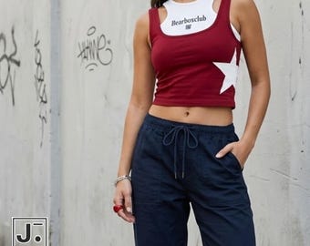 Star Crop Top | Fitted Y2K Tank Shirt | Daily Wear | Street Sport Style