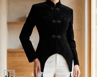 Velvet Button Jacket | Slim Fit Office Layer | Formal Wear | Relaxed Chic Styling