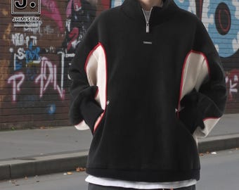Mock Neck Sweatshirt | Oversized Contrast Sleeve Top | Daily Wear | Modern Streetwear Style