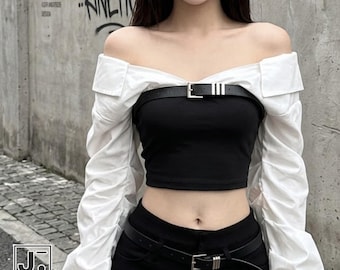Y2K Off Shoulder Crop | Casual Slim Fit Top | Chic Streetwear Outfit