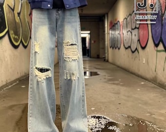 Washed Ripped Jeans | Loose Straight Leg Pants | Daily Wear | Y2K Streetwear Style