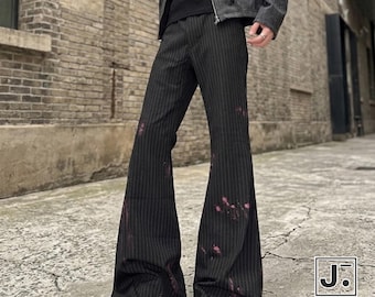 Slim Striped Trousers | Straight Fit Flared Pants | Daily Wear | Retro Y2K Streetwear