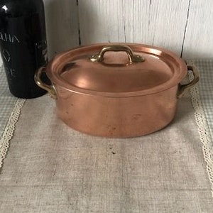 French, Oval Dutch Oven, Stamped, Copper Pan, Vintage, Copper Pot, Casserole Dish with Lid,  Copper , Stew Pan, Professional Cookware,