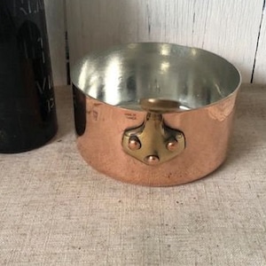 Panela vintage de cobre fosco de 14 cm, com a inscrição "MADE IN FRANCE" (Made in France), 1,50 mm de espessura, nova, pronta para uso.