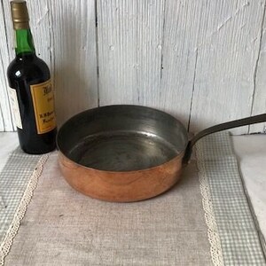 French, 24cms, Stamped MADE IN FRANCE, Copper and Brass, Saute Pan, Heavy.