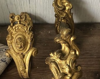 Vintage, French, Brass - Gilt, Curtain Tie Backs, Pair of Hold Backs ,French Chateau Chic, Salvage, Ornate, Decorative, Home Project.