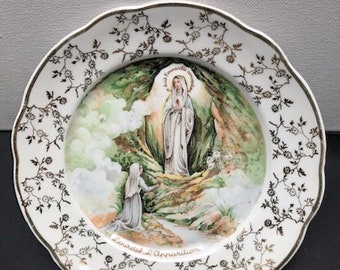 Vintage/Retro, French, Limoges Porcelain, Decorative Lourdes Religious Plate