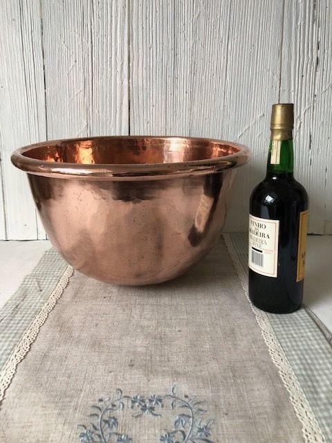 Vintage 10 inch Hand Rolled Heavy Gauge Copper Mixing Bowl Brass