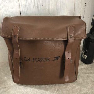 Auténtico, vintage, francés, bolso de correos de cuero, LA POSTE, bolso con asa.