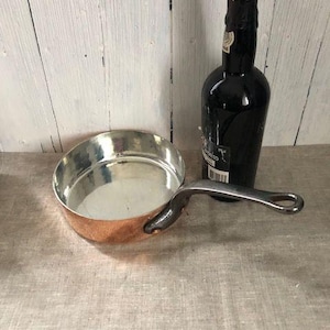 French, Copper and Cast Iron, Sauté Pan, 18cms, New Tin, Heavy, Very Good Quality, Hammered Copper.