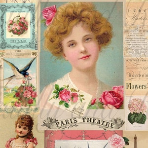 No 3 Paris Flower Market  A4 Digital Download Collage master board Sheet Junk Journals Scrapbooking Vintage Shabby Chic Roses craft
