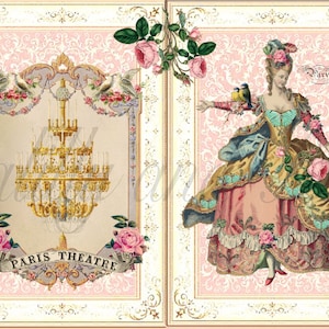 No 2 vintage Shabby Chic du 18e siècle Paris Art numérique imprimable Télécharger carte vierge Junk Journal découpage Shabby Chic Roses