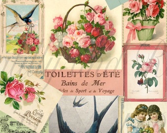 Digitale download, printbaar nummer 1 Shabby Chic Parijse Bloemenmarkt junk journal