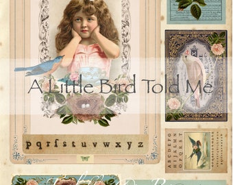 A Little Bird Told Me  Digital Download Printable Vintage Antique French  Junk Journals Blank Greeting Cards Mixed Media