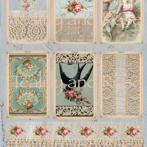 Descarga digital Etiquetas para sobres de cartas con rosas Shabby Vintage Chic, adornos para diarios, material efímero, papel para decoupage con técnica mixta