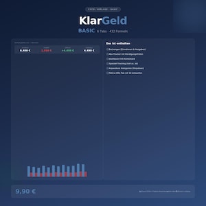 KlarGeld BASIC Haushaltsbuch Excel 2025 2026 | Budget Planer Abo Tracker Sparziel | Finanzplaner Deutsch | Digitaler Download