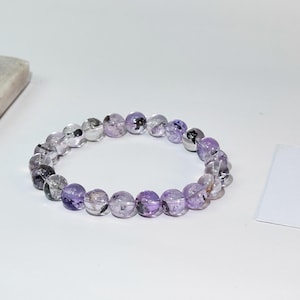 Elestial Amethyst Bracelet High Grade 9mm Natural Skeletal Inclusion Quartz