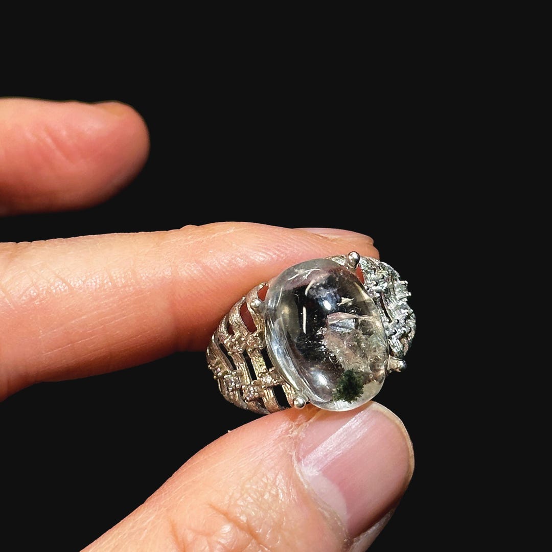 Inclusion Crystal Statement Ring – Sterling Silver Adjustable Natural ...