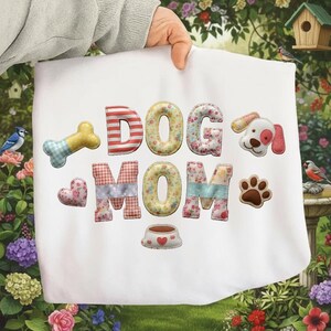 Hondenmoeder png-ontwerp, puppy patchwork letters png, hondenmoeder png voor dierenliefhebbers, cadeau voor hondenmoeders, schattige hondenmoeder png, sublimatieontwerp