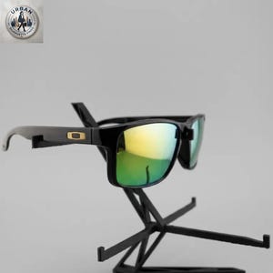Oakley Holbrook Polarized Sunglasses – Gold Iridium Lenses, Matte Black Frame with Gold Icon
