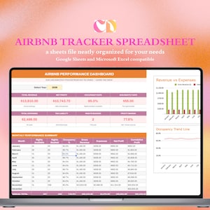 Airbnb Host Tracker Spreadsheet: Booking, Finance, Performance Dashboard (Google Sheets, Excel)