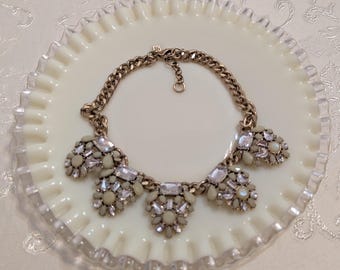 Banana Republic Gold Tone Cream Rhinestone Bib Necklace Bridal Neutral Jewelry