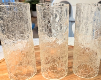 Vintage krackelerade glas Hurricane ljusstakar set med 3 frostade texturerade cylindrar 50-talsmoderna ljuslyktor