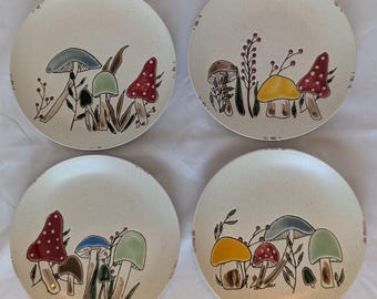 Juego de platos de estilo vintage con forma de seta, de gres moteado, para decoración de cocina estilo cottagecore (cuatro unidades)