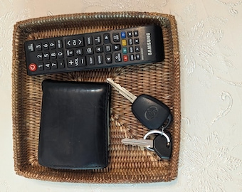 Vintage Wicker Tray Handwoven Rattan Catchall Tray Boho Decor Organizer