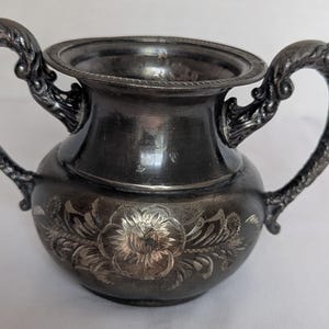 Vintage Rogers Smith Silberplatte Zuckerdose 412 Floral geätzt Doppelgriff Verziert